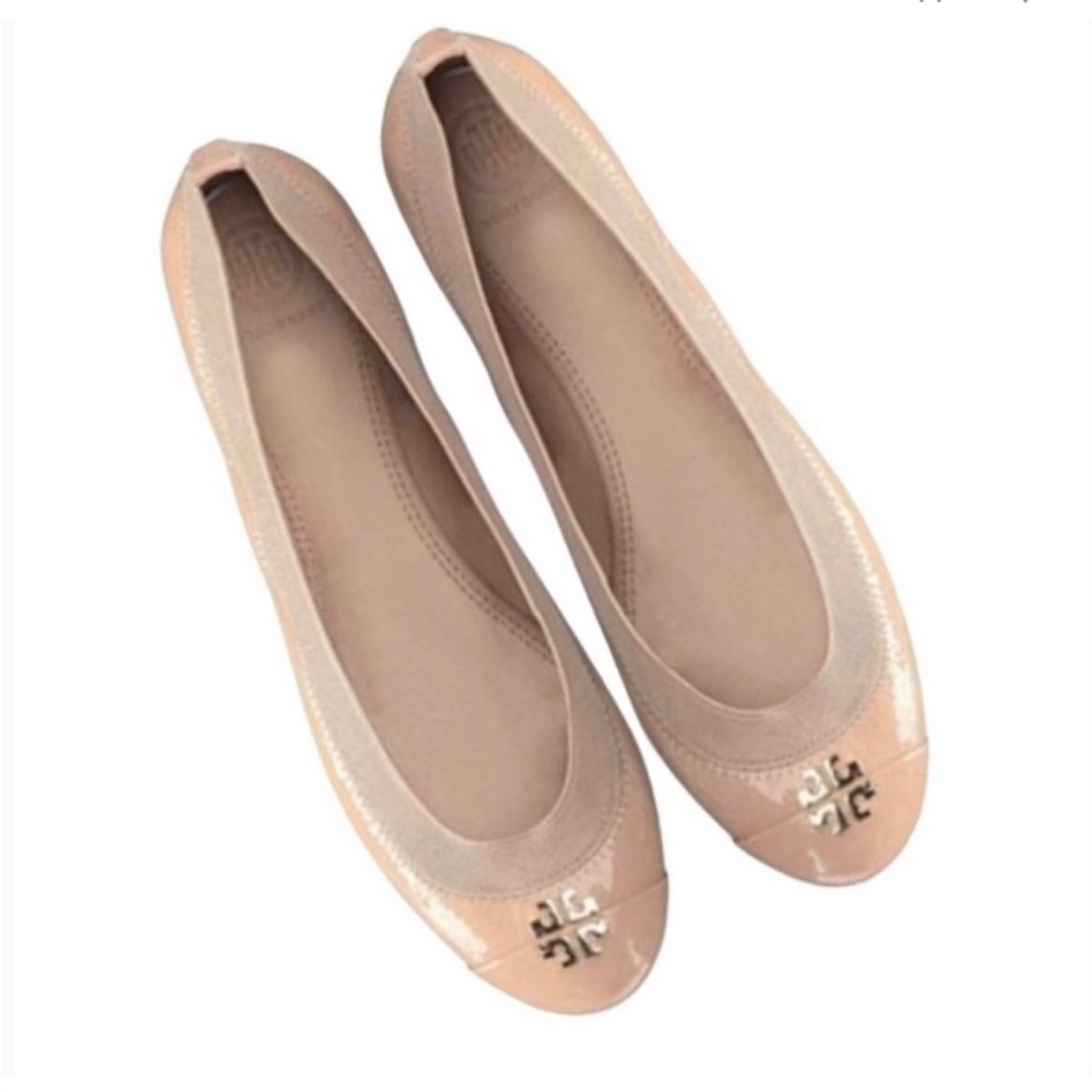 Tory Burch Jolie patent neutral flats 8.5 nude